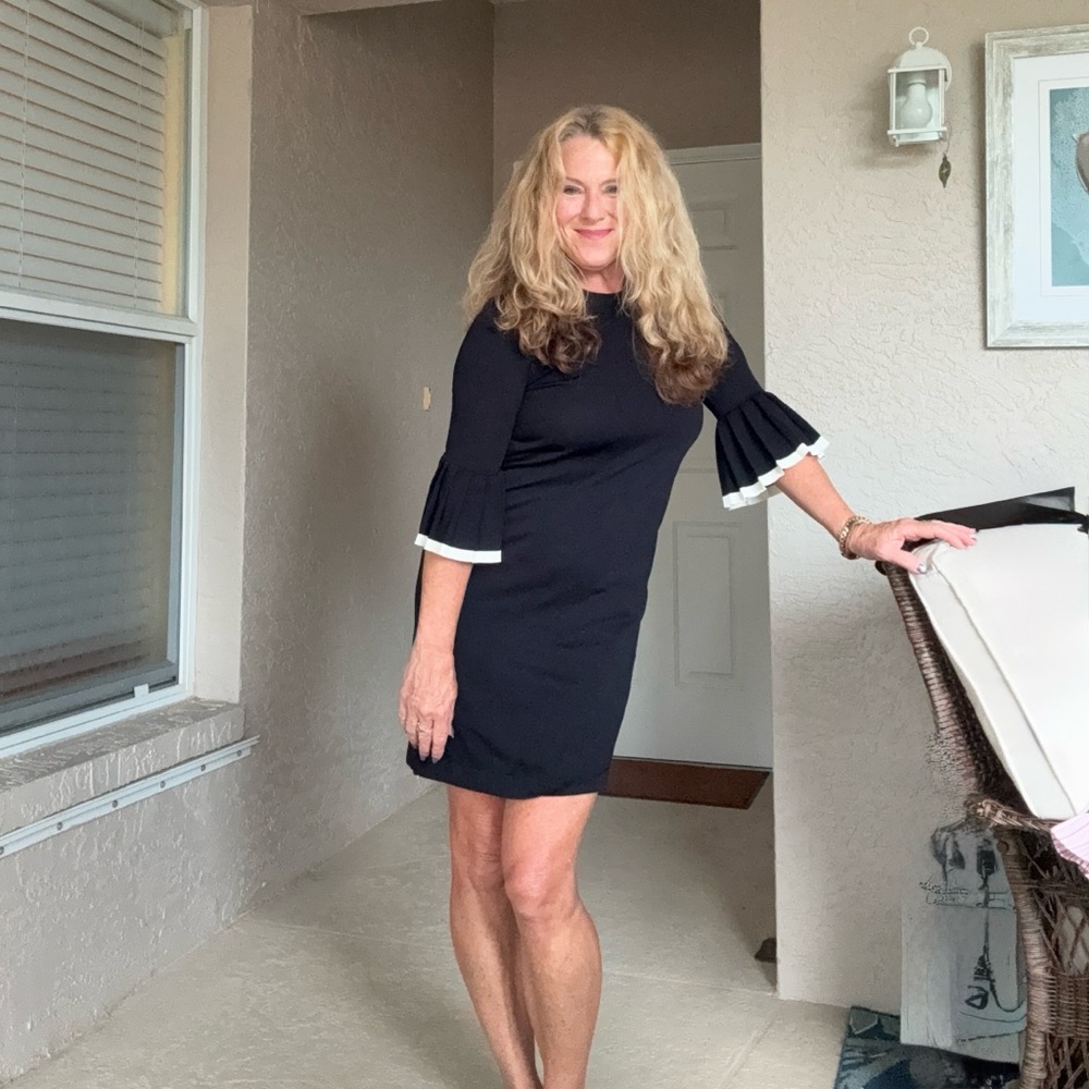 COS Black Mock Neck Sheath Dress with Bell Sleeves
